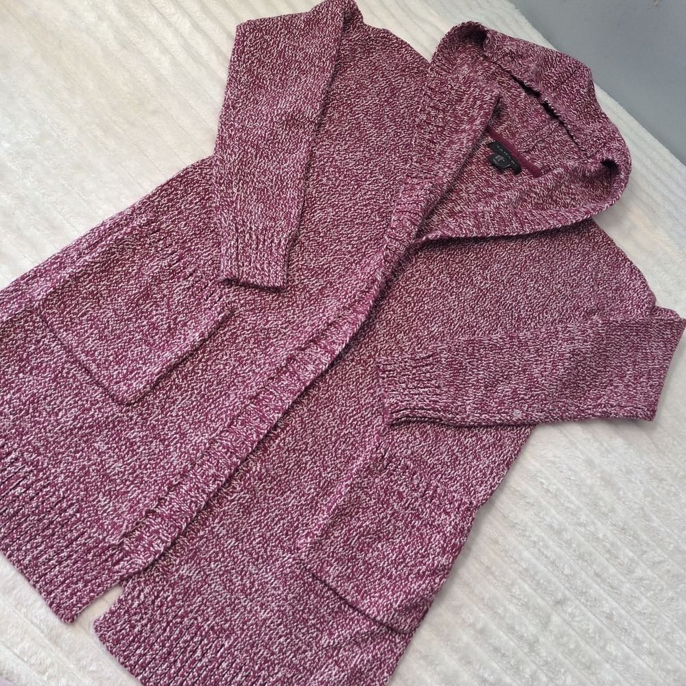 TAHARI Hooded Open Front Tunic Cardigan Sweater Womens XS Purple Pink Oversized